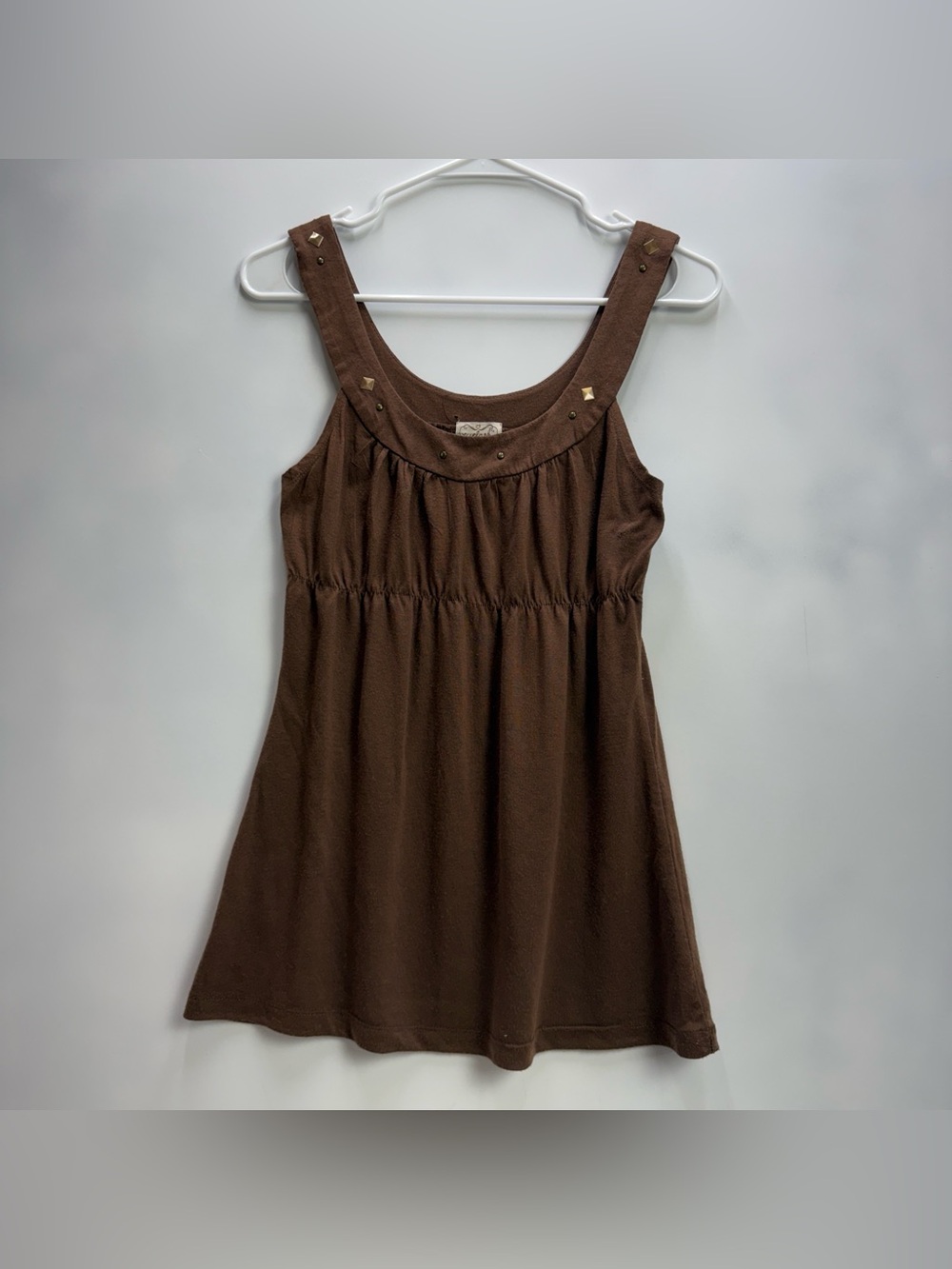 Eyelash Couture Women’s Y2K Brown Blouse with Beaded Neckline